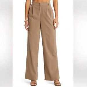 Open Edit Relaxed Waist Wide Leg Trousers in Brown Caribou Size M